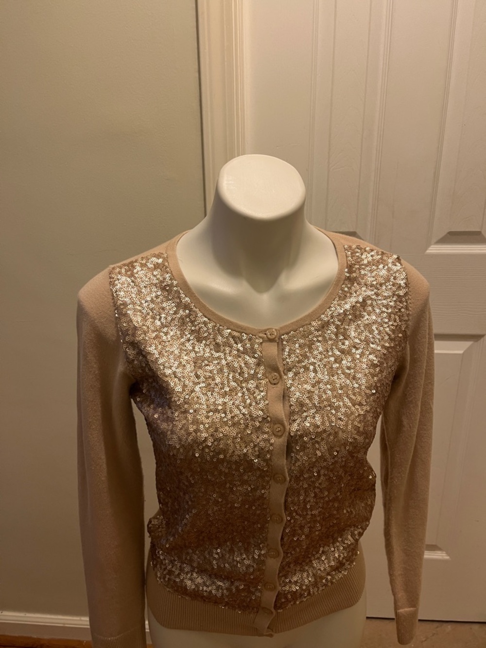 The Limited Blush Pink Sequin Button-Front Long Sleeve Dress